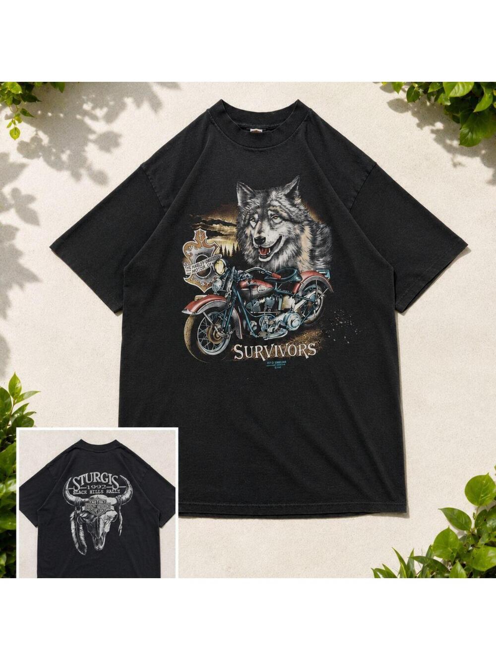 Vintage 1992 Harley Sturgis Survivors Wolf T-Shirt XL